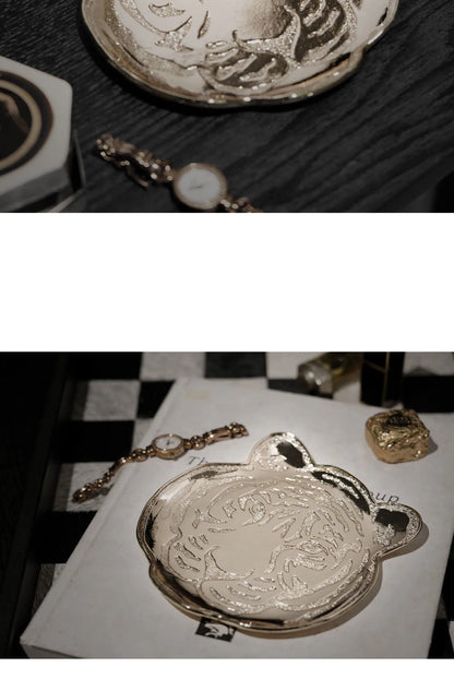 Nordic Metal Storage Tray Light Luxury Tiger Head Shape Jewelry Organizer Dresser Simplicity Aromatherapy Trays Home Decoration