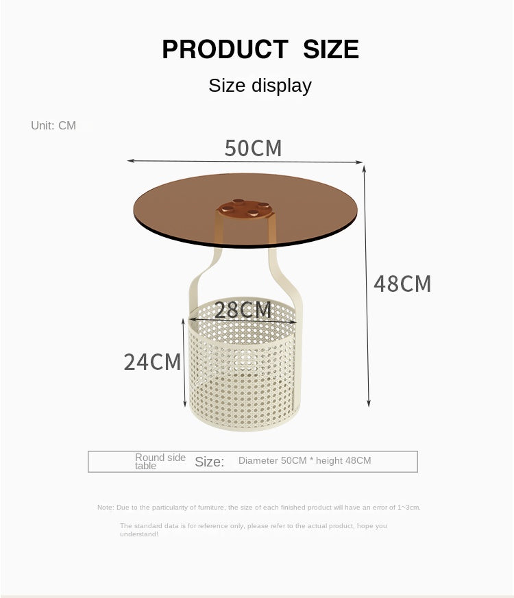 Home online celebrity simple sofa, small round table, living room glass, small coffee table, small bedside table.