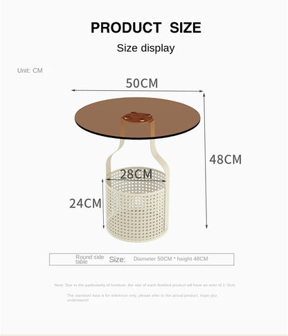 Home online celebrity simple sofa, small round table, living room glass, small coffee table, small bedside table.