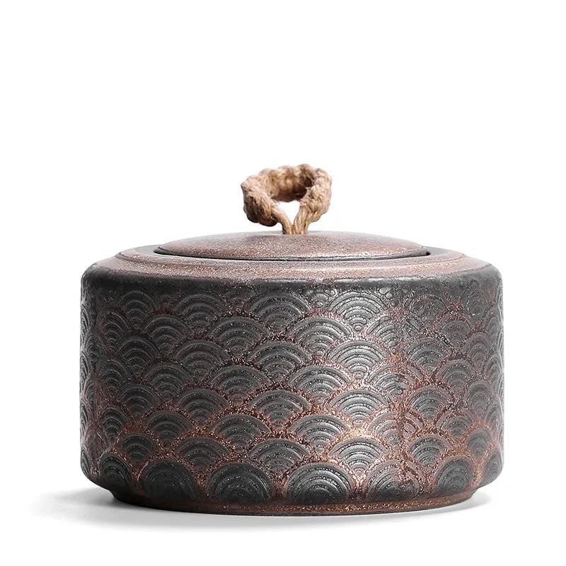 Nordic Ceramic Storage Jar with Lid Gilt Auspicious Clouds Relief Coffee Table Tea Canister Retro Seal Kitchen Cereal Dispenser