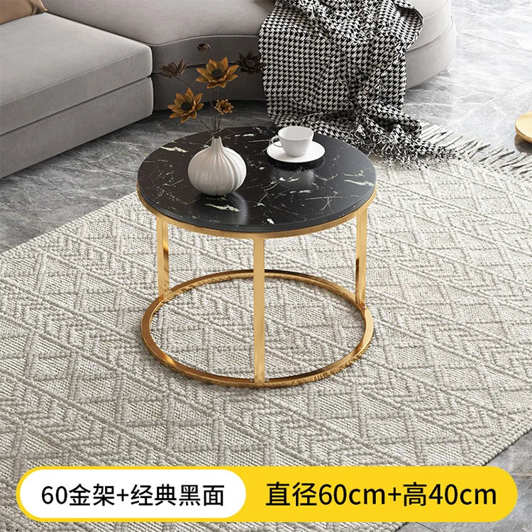 Round Tea Table Living Room Coffee Tables Marble Texture Wooden Combination Furniture Durable Table 70CM 50CM 80CM 60CM