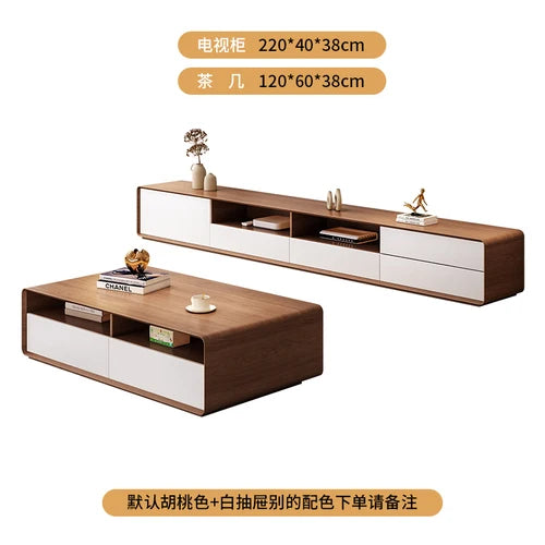 HYP Simple TV Cabinet Coffee Table Combination Nordic Set Modern Living Room Floor Cabinet Large and Small Apartment Type