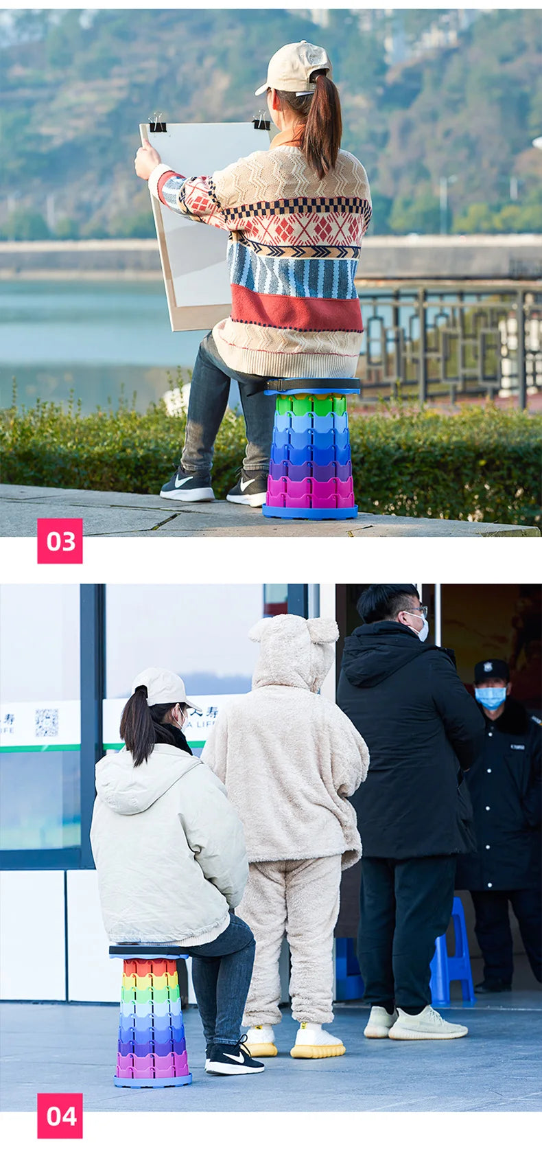 Portable Folding Stool Lightweight Plastic Subway Queuing Chair And Outdoor Camping Fishing with Carry Bag Telescopic Stool