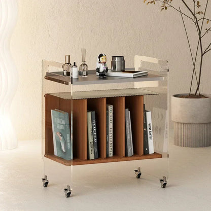 Medieval vinyl record cabinet, solid wood movable side cabinet, small unit, modern magazine cabinet, living room cart