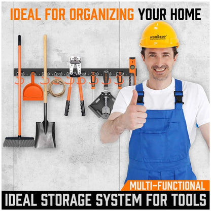 64 Inch Adjustable Storage System Wall Mount Garden Tool Organizer Tool Hangers for Mop Broom Holder Shovel Rake Broom