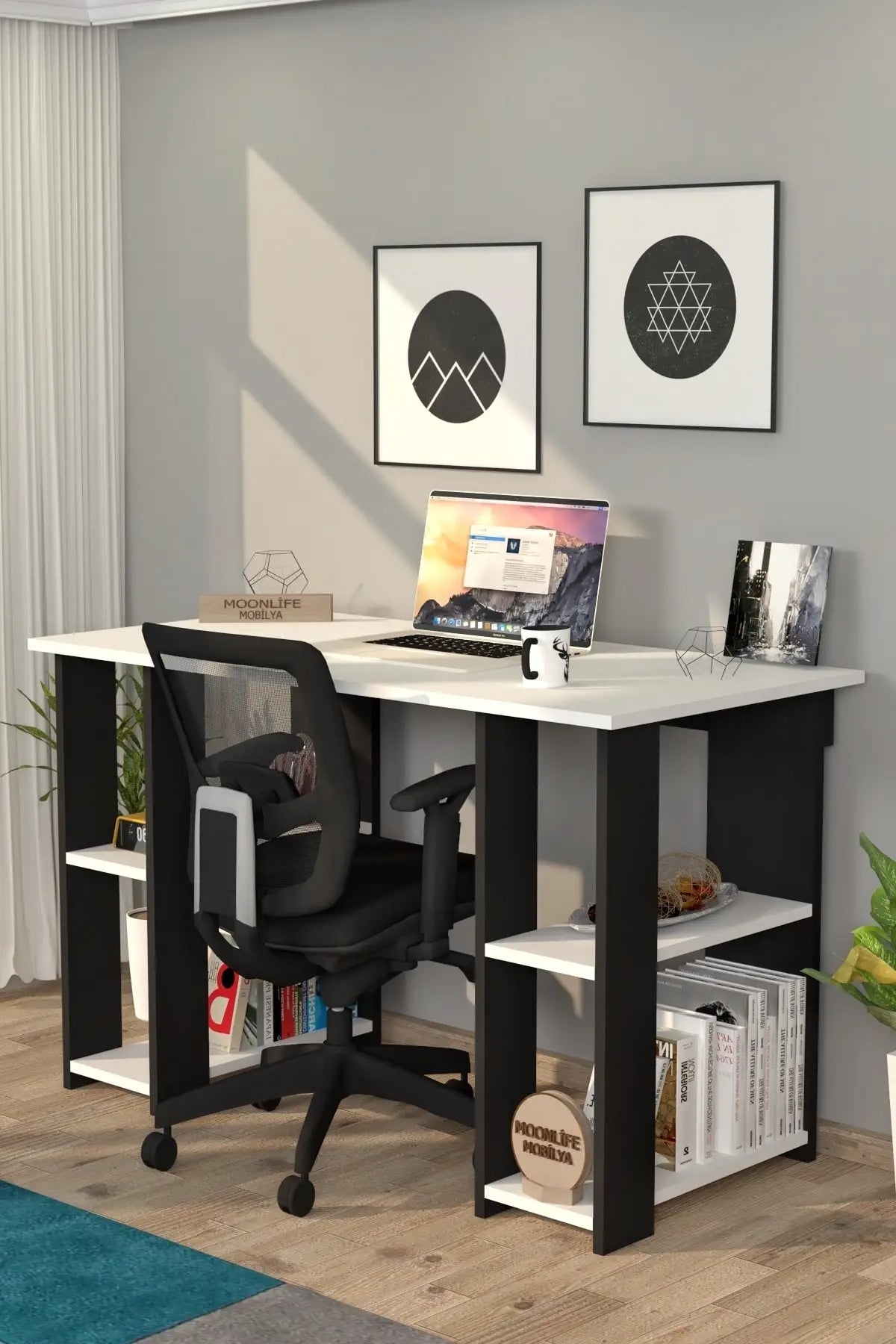 Hypo Bookshelf Study Desk Black computer desk book shelves office furniture quality decorative interior office design studying.