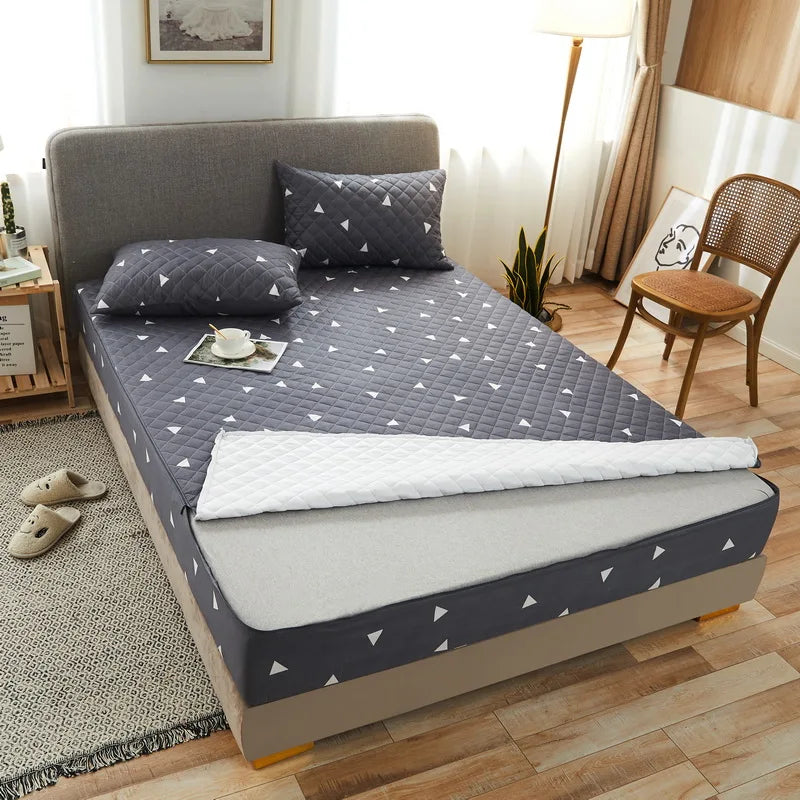 Printing Quilted Cotton Mattress Cover With Zipper Bedspread Mattress Cover Soft King Queen Tatami Bed Dust Cover Customizable