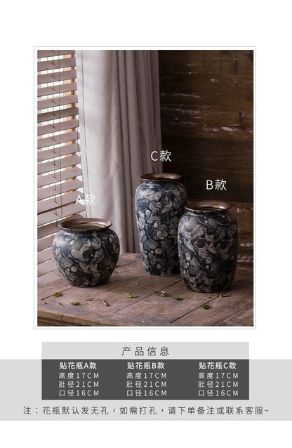 Jingdezhen Retro Literature And Art New Chinese Ceramic Vase Homestay Hotel TV Cabinet With Dried Flower Decorations