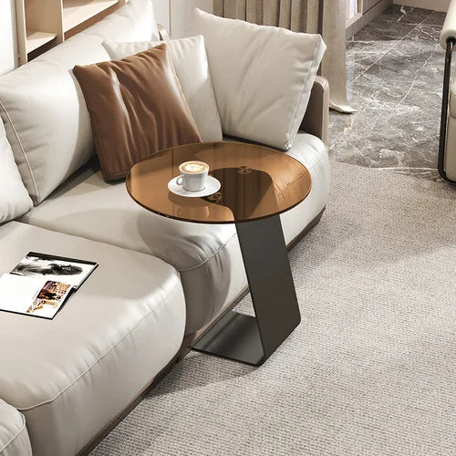Tempered glass coffee table, living room, household, simple combination, round table, high-end feeling, small unit, side table