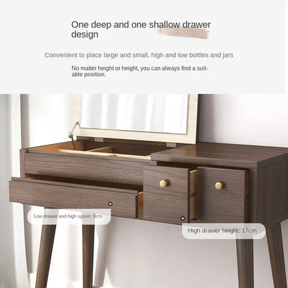 Qf Modern Minimalist Solid Wood Dresser Desk Integrated Mirror Foldable Makeup Table