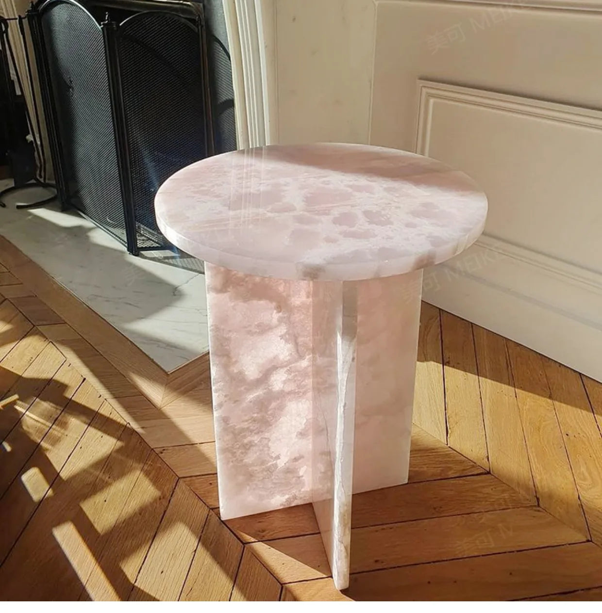 yj Pink Jade Side Table Small Apartment Living Room Sofa Side Cabinet Corner Table Creative Art Small Coffee Table
