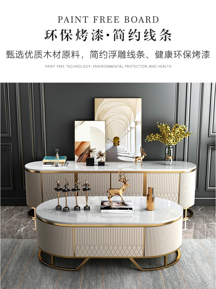 Affordable Luxury Style TV Cabinet and Tea Table Combination Simple Modern Living Room Floor Cabinet Marble