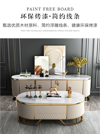 Affordable Luxury Style TV Cabinet and Tea Table Combination Simple Modern Living Room Floor Cabinet Marble