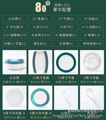 Jingdezhen dish set European style bowls and chopsticks bone china tableware gift bone china tableware