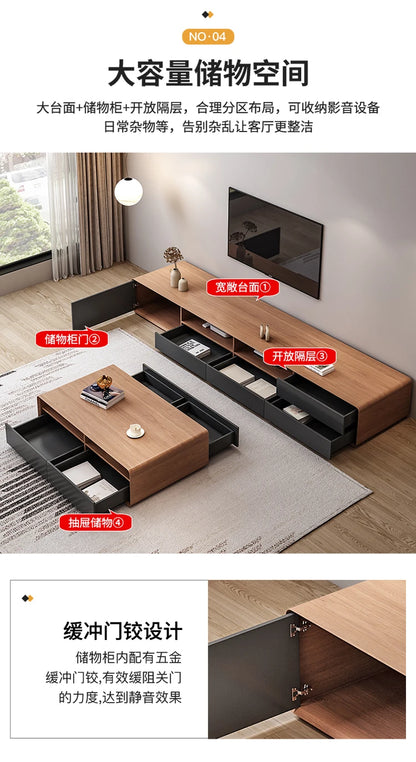 HYP Simple TV Cabinet Coffee Table Combination Nordic Set Modern Living Room Floor Cabinet Large and Small Apartment Type