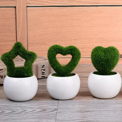 1PC Artificial Potted Plant Green Potted Plants Small Bonsai Grass Ball Home Xmas Desktop Simulation Flower Bonsai Photo Props