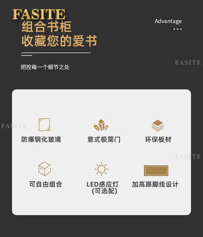 Glass door, light luxury bookcase, living room, floor to wall, dustproof bookcase, bookshelf