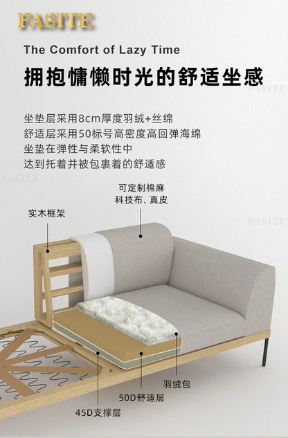 Fabric sofa living room modern simple Nordic chaise longue solid wood corner sofa combination