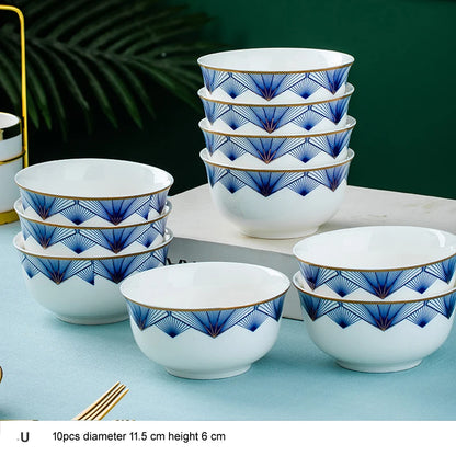 10pcs/set Chinese Dining Room Ceramic Tableware  4.5*inch Deep Jingdezhen Bone China Porcelain Dinnerware Rice bowl ceramic bowl