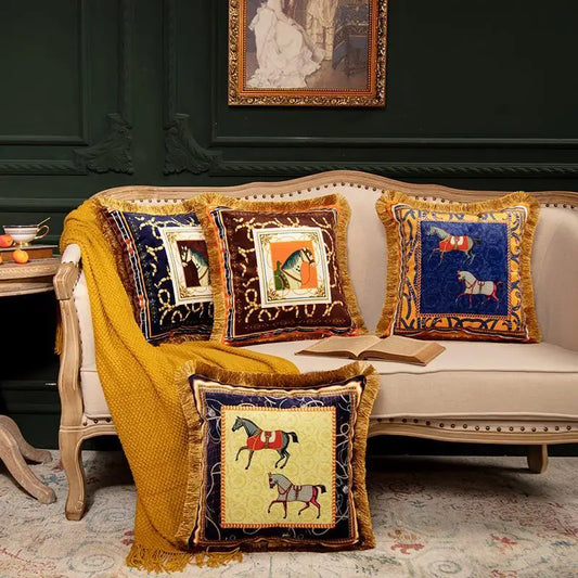 Luxury Pillow Case Horse Pattern Double Sided Velvet Hug Pillowcase Sofa Office Living Room Car Decoration Cushion Cover 45*45cm