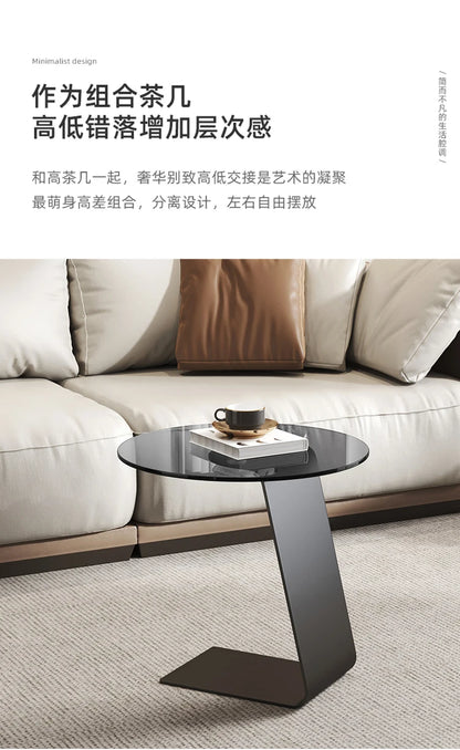 Tempered glass coffee table, living room, household, simple combination, round table, high-end feeling, small unit, side table