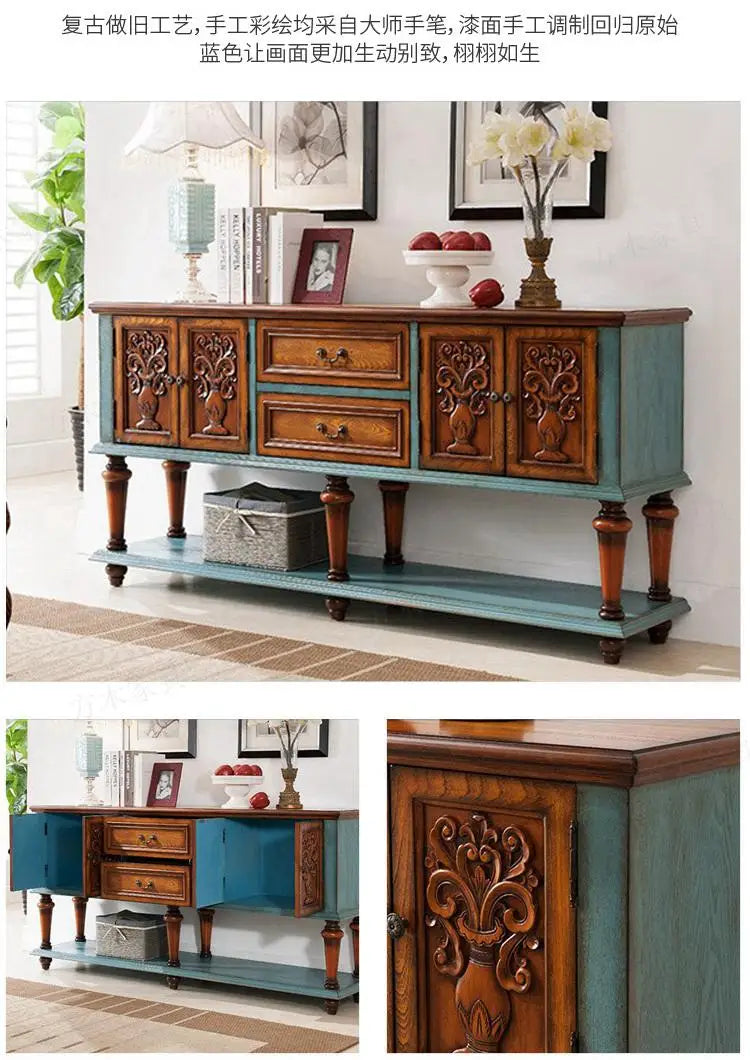 European-Style Solid Wood Console Table American Country Side Cabinet 1.6 M Side View Table Window Side Desk