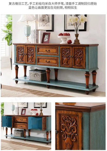 European-Style Solid Wood Console Table American Country Side Cabinet 1.6 M Side View Table Window Side Desk