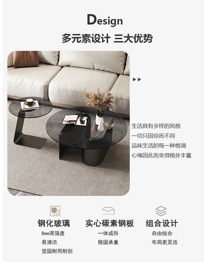 Tempered glass coffee table, living room, household, simple combination, round table, high-end feeling, small unit, side table