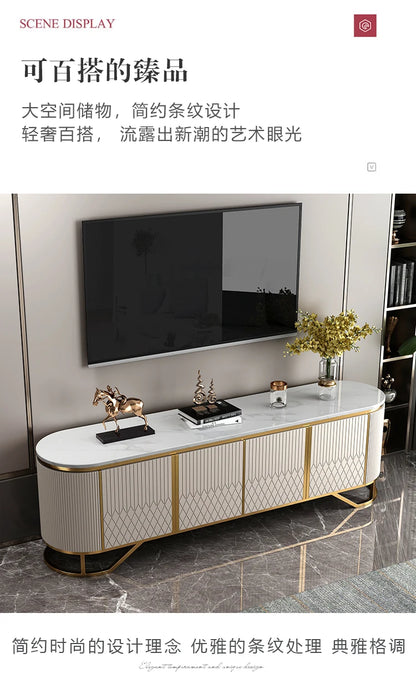 Affordable Luxury Style TV Cabinet and Tea Table Combination Simple Modern Living Room Floor Cabinet Marble