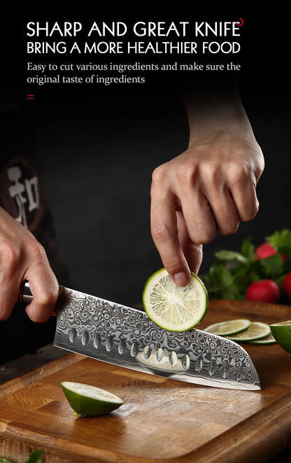HEZHEN 7PC Knife Set Professional Damascus Steel Chef Santoku Bread Utility Paring Cook Knife For Meat Sharp Kitchen Knife