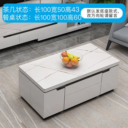 Tea table, dining table, multifunctional lifting and folding, simple modern living room, creative tempered glass coffee table