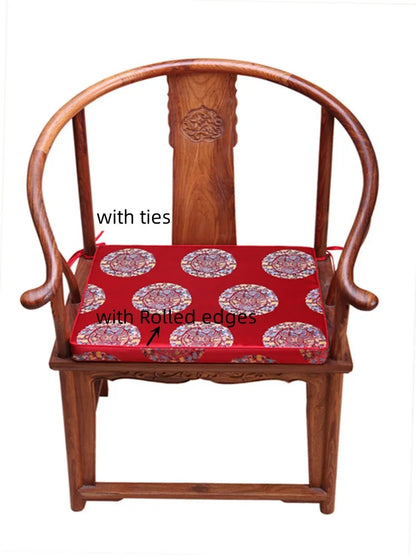 Chinese Flower and Birds Seat Cushions with Ties, Dining Chair Pads, Silk Satin, Non-Slip Sitting Mat, Custom, Fine