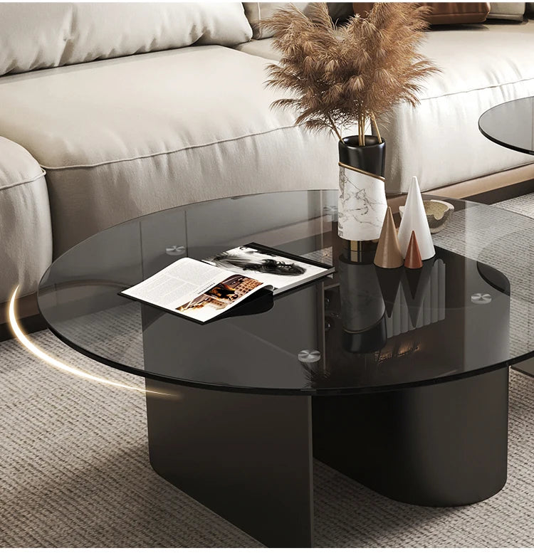 Tempered glass coffee table, living room, household, simple combination, round table, high-end feeling, small unit, side table