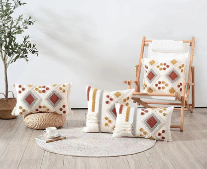 Boho Style Cushion cover Ivory Burt Orang Decoration Pillow Cover 45x45cm/30x50cm Tufted for Living room Bedroom Sofa Bed Couch