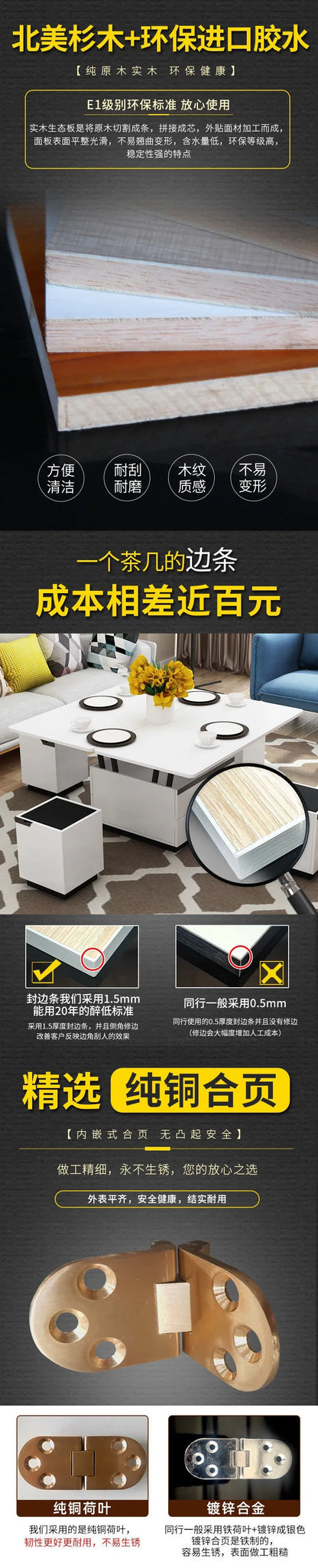 Tea table, dining table, multifunctional lifting and folding, simple modern living room, creative tempered glass coffee table