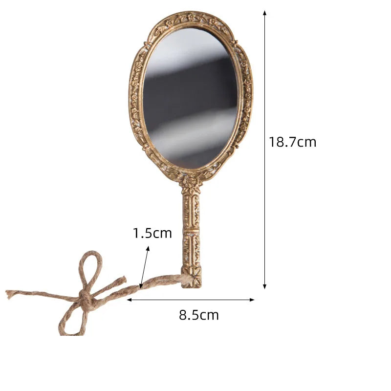 European Metal Vanity Mirror Desktop Retro Craft Ornament  Bedroom Dresser Palace Relief Cosmetic Mirrors Home Decoration