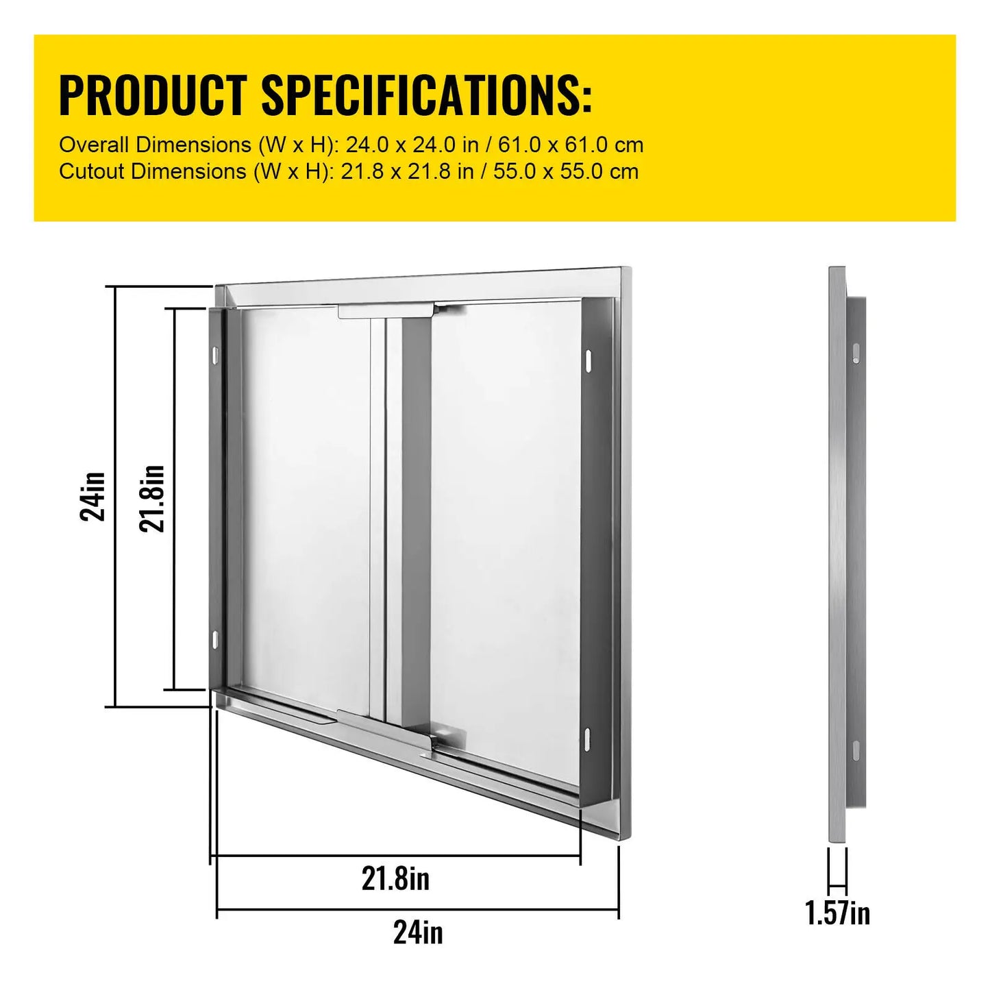 Stainless Steel BBQ Cabinet Access Door W/ Recessed Handle for Indoor/Outdoor Kitchen, BBQ Island, Kitchen Sink, Fireplace