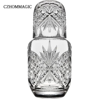 550ml Diamond Bedside Water Carafe and Glass Set for Bedroom Nightstand Vintage Night Water Pitcher with Tumbler Cup for Juice