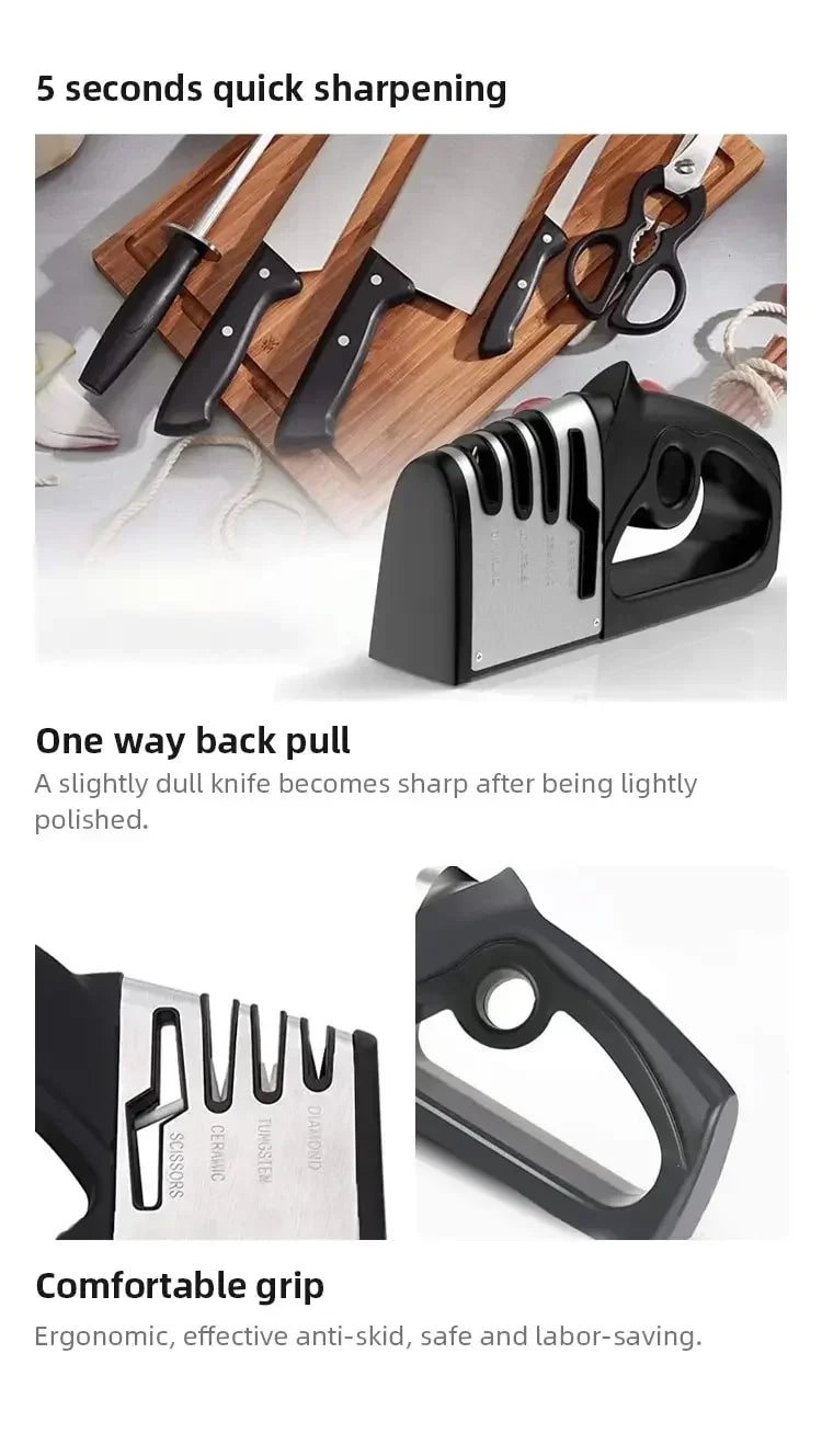 4in1 Multifunctional Sharpening Stone Quick Knife Sharpener Handheld Stainless Steel Blade Kitchen Appliance Kitchen Accessories