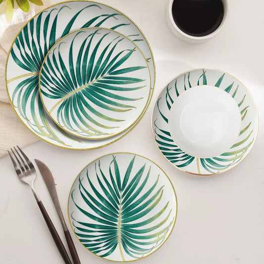 New Palm Leaf Nordic Style Tableware Hotel Household Bone Porcelain Plate Coffee Set Mug Disk Set Dinner Plates  Ceramic Plate