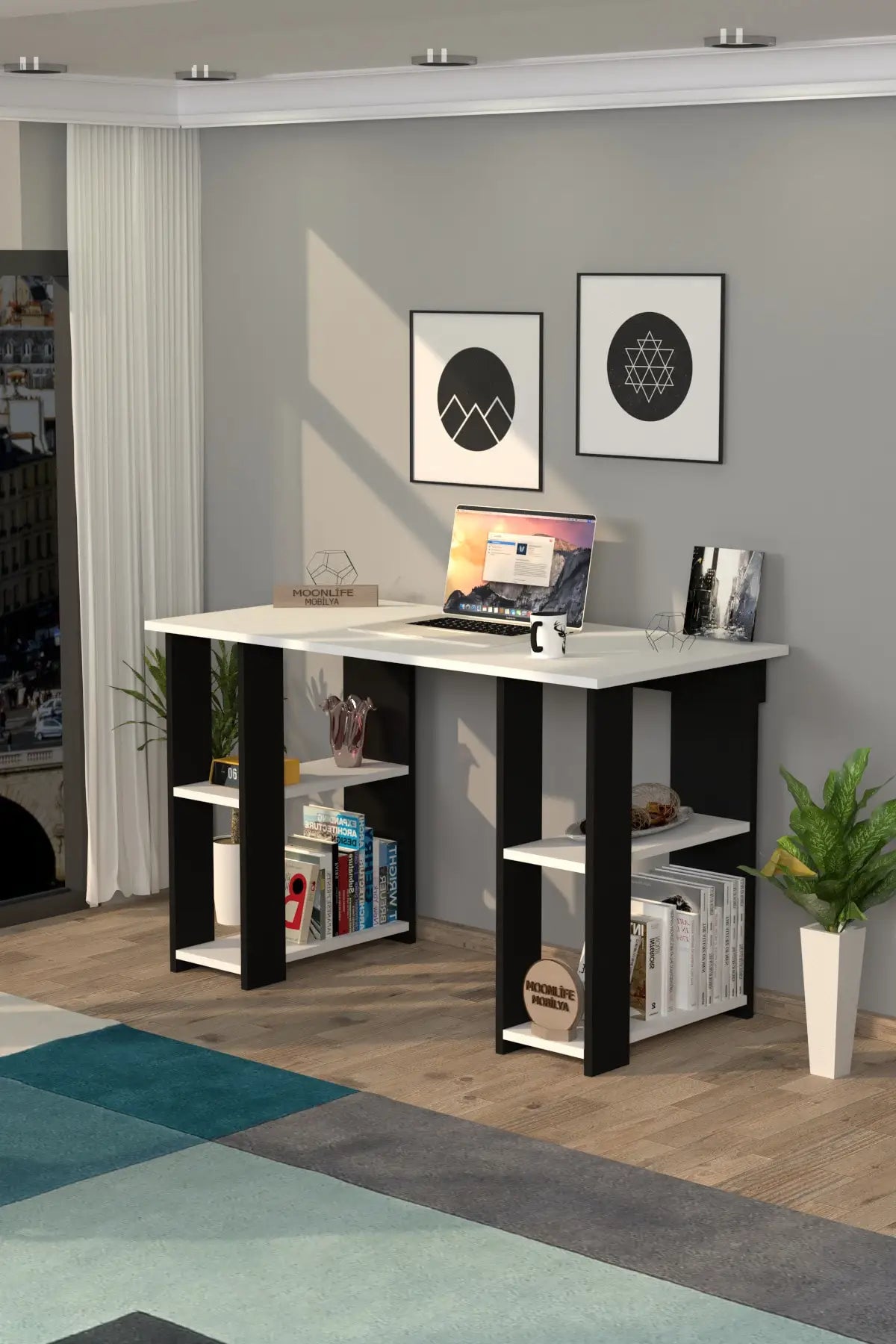 Hypo Bookshelf Study Desk Black computer desk book shelves office furniture quality decorative interior office design studying.