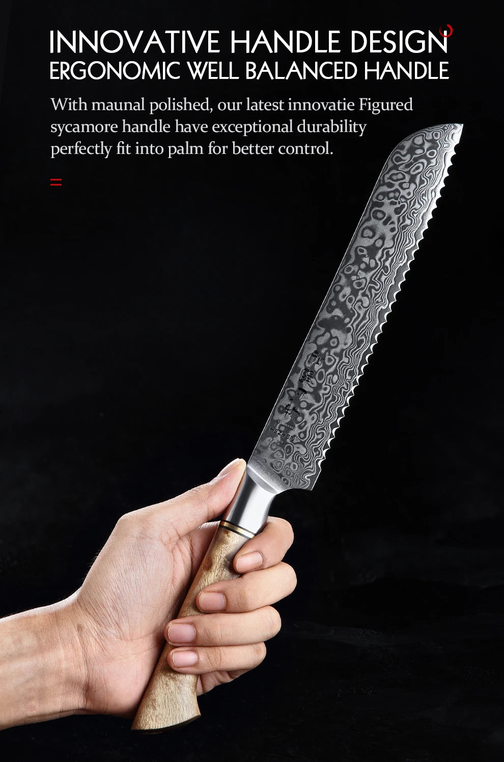 HEZHEN 7PC Knife Set Professional Damascus Steel Chef Santoku Bread Utility Paring Cook Knife For Meat Sharp Kitchen Knife