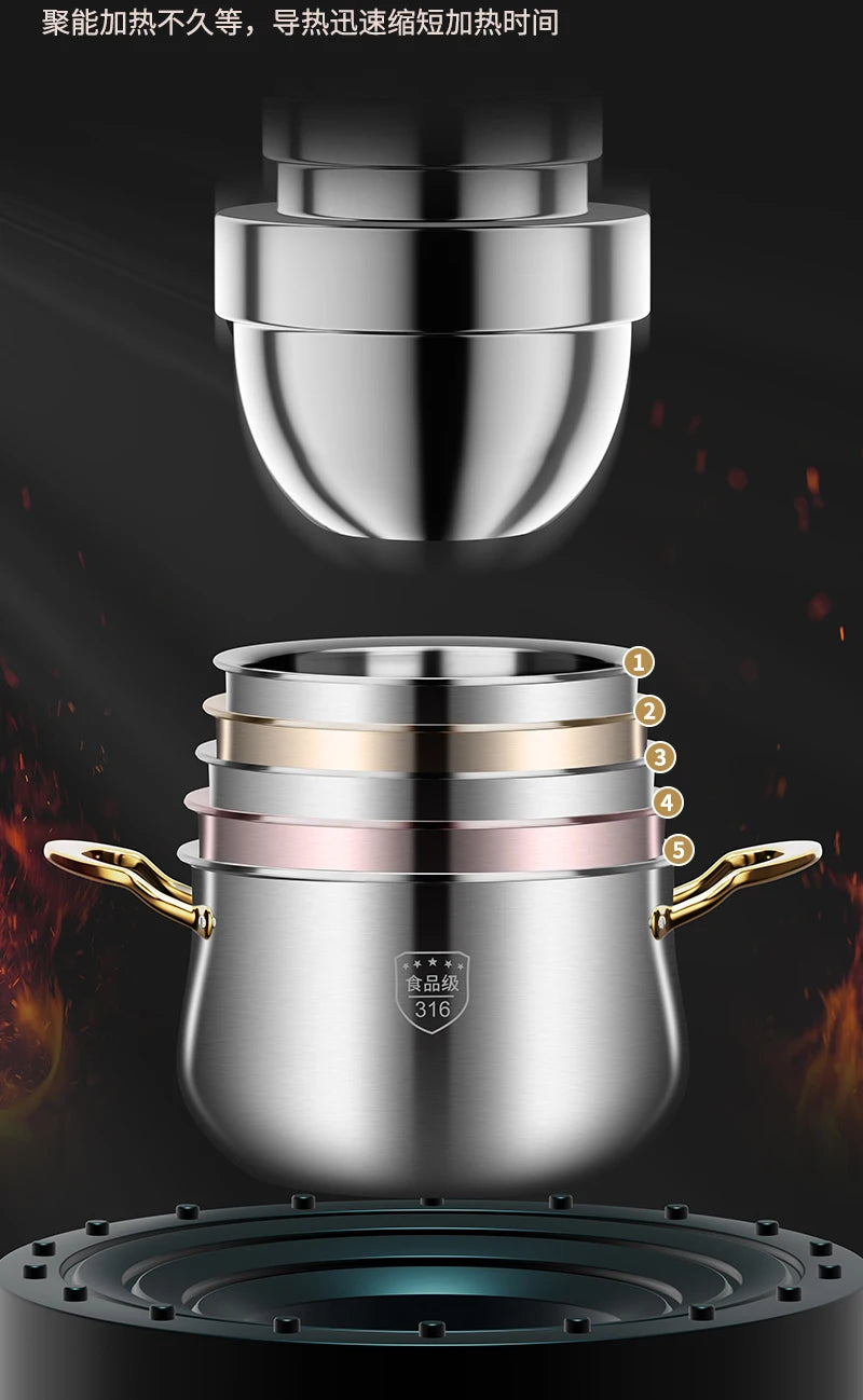 316 Stainless Steel Steamer Drain Steamer Rice Steamer Household Milk Pot Soup Pot Steamer Water Cooking Pot Couscous