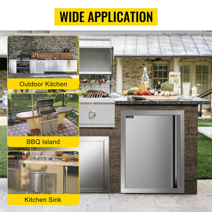 Stainless Steel BBQ Cabinet Access Door W/ Recessed Handle for Indoor/Outdoor Kitchen, BBQ Island, Kitchen Sink, Fireplace