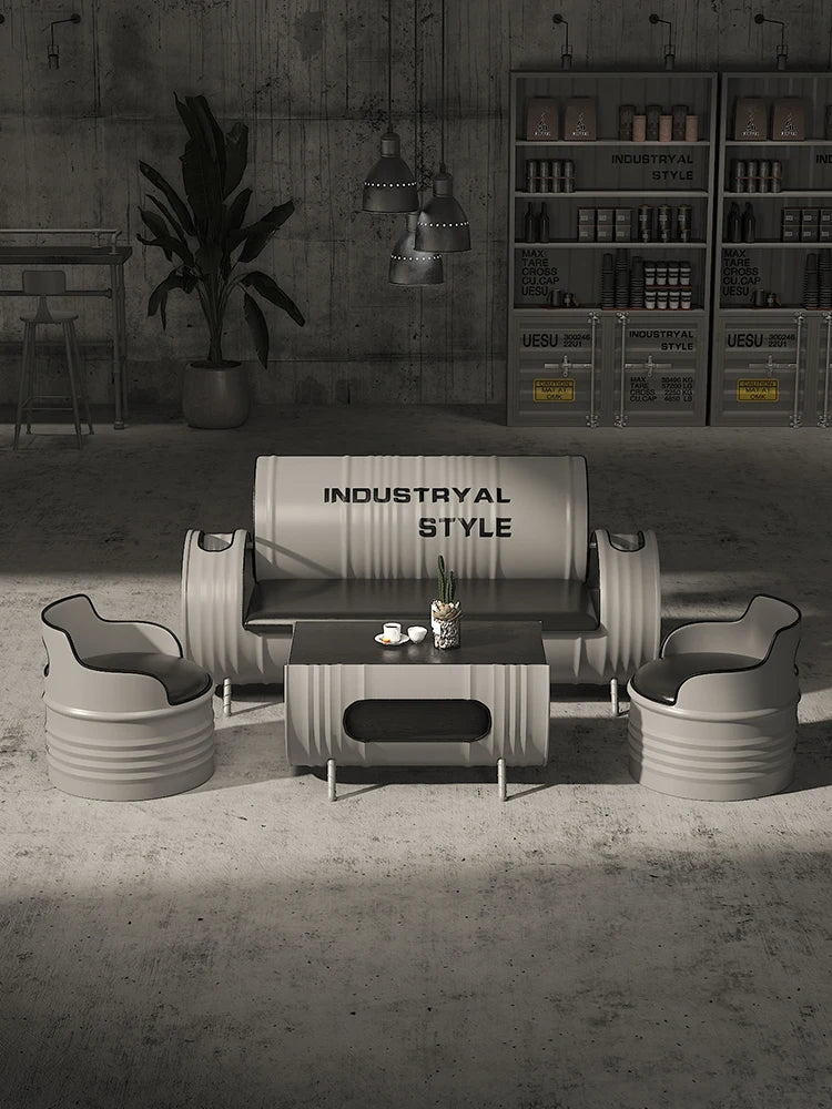 Deck Sofa KTV Casual Small Quiet Bar Retro Creative Oil Drum Iron Customization Industrial Style Bar Table and Chair Combination