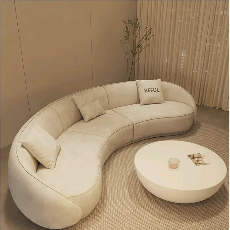 yj Sili Style Living Room Modern Light Luxury Italian Minimalist Shaped Curved Lambswool Fabric Sofa
