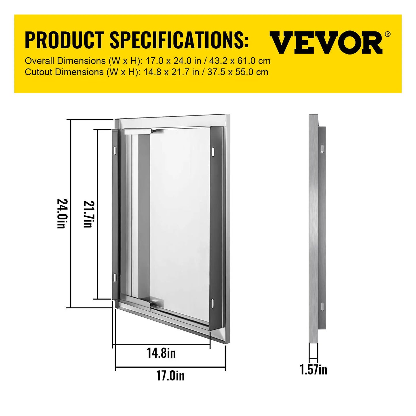 Stainless Steel BBQ Cabinet Access Door W/ Recessed Handle for Indoor/Outdoor Kitchen, BBQ Island, Kitchen Sink, Fireplace