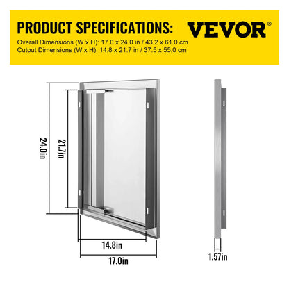 Stainless Steel BBQ Cabinet Access Door W/ Recessed Handle for Indoor/Outdoor Kitchen, BBQ Island, Kitchen Sink, Fireplace