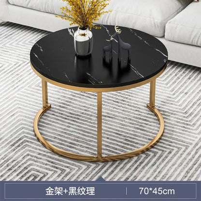 Round Tea Table Living Room Coffee Tables Marble Texture Wooden Combination Furniture Durable Table 70CM 50CM 80CM 60CM