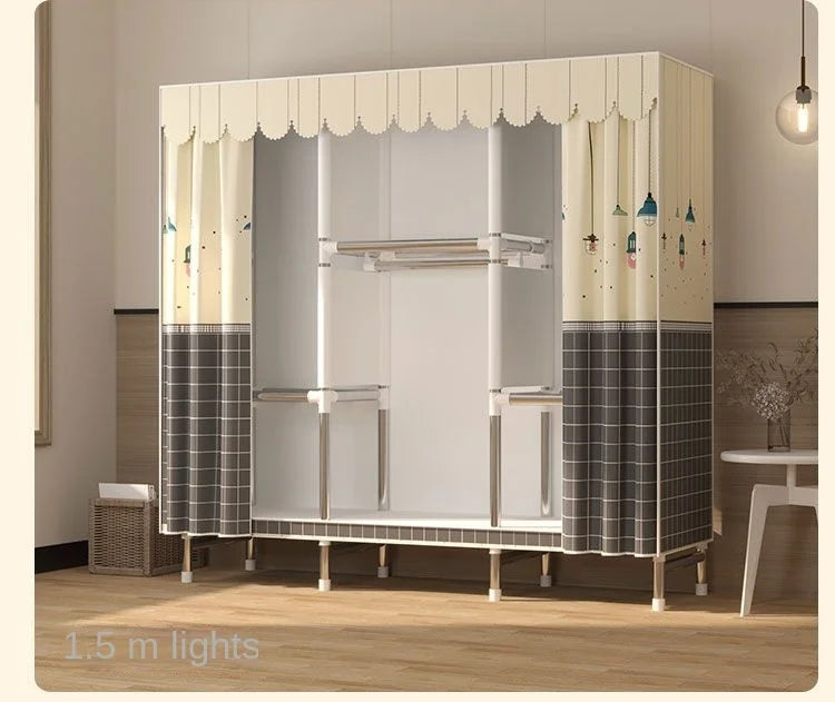 Simple Wardrobe Cloth Closet Furniture For Home Household Bedroom Assembly Cabinet Steel Pipe Reinforced Storage Rack Wardrobe